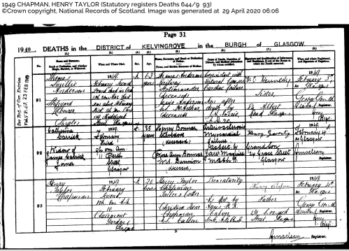 Henry Taylor Junior death certificate